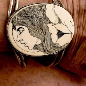 Unique Signed Sterling Vintage Bracelet HandCarved.  1970's Vintage